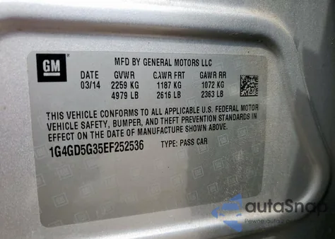 2014 Buick Lacrosse Premium z USA, uszkodzony, nr VIN 1G4GD5G35EF252536